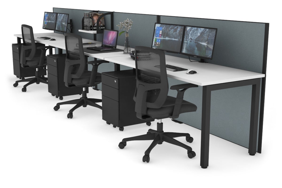 Horizon Quadro 3 Person Run Square Leg Office Workstations [1600L x 700W] Jasonl black leg white cool grey (1200H x 4800W)