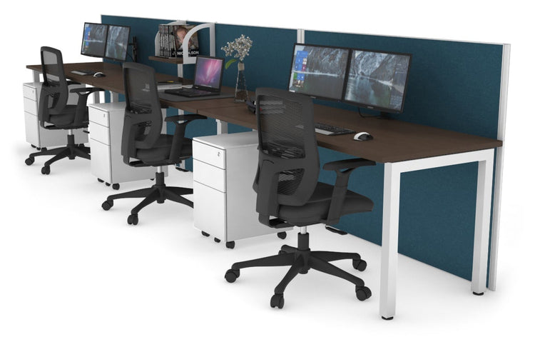 Horizon Quadro 3 Person Run Square Leg Office Workstations [1600L x 700W] Jasonl white leg wenge deep blue (1200H x 4800W)
