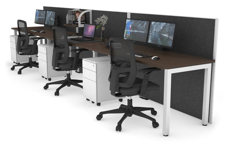 Horizon Quadro 3 Person Run Square Leg Office Workstations [1600L x 700W] Jasonl white leg wenge moody charcoal (1200H x 4800W)