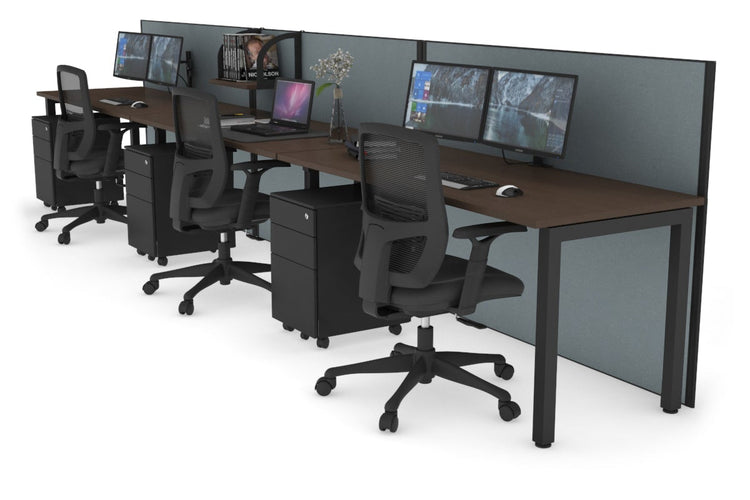 Horizon Quadro 3 Person Run Square Leg Office Workstations [1800L x 700W] Jasonl black leg wenge cool grey (1200H x 5400W)