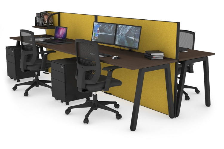 Horizon Quadro 4 Person Bench A Leg Office Workstations [1200L x 700W] Jasonl black leg wenge mustard yellow (1200H x 2400W)