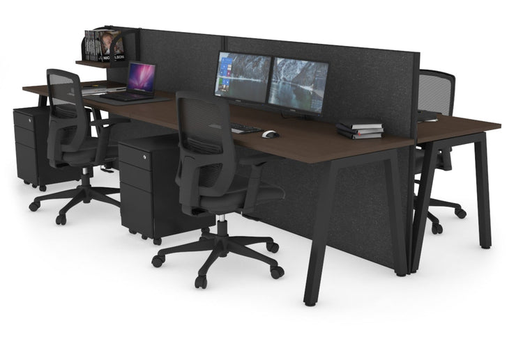 Horizon Quadro 4 Person Bench A Leg Office Workstations [1600L x 700W] Jasonl black leg wenge moody charcoal (1200H x 3200W)