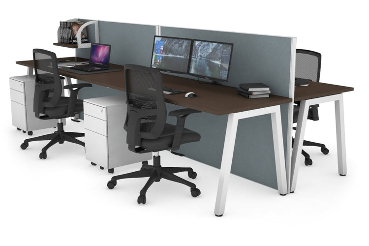 Horizon Quadro 4 Person Bench A Leg Office Workstations [1600L x 700W] Jasonl white leg wenge cool grey (1200H x 3200W)