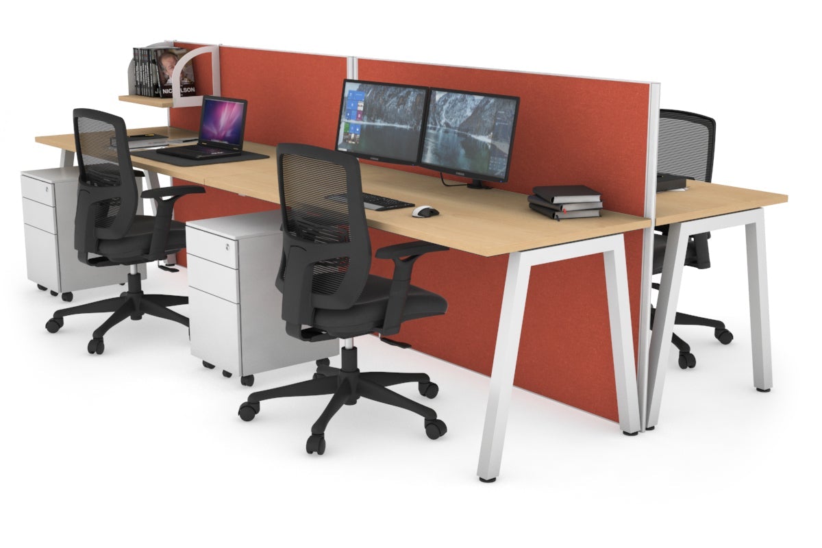 Horizon Quadro 4 Person Bench A Leg Office Workstations [1600L x 700W] Jasonl white leg maple orange squash (1200H x 3200W)