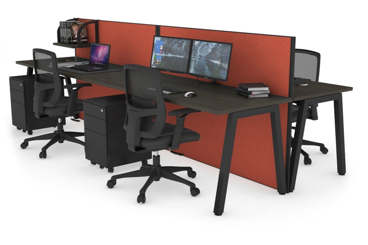 Horizon Quadro 4 Person Bench A Leg Office Workstations [1600L x 700W] Jasonl black leg dark oak orange squash (1200H x 3200W)