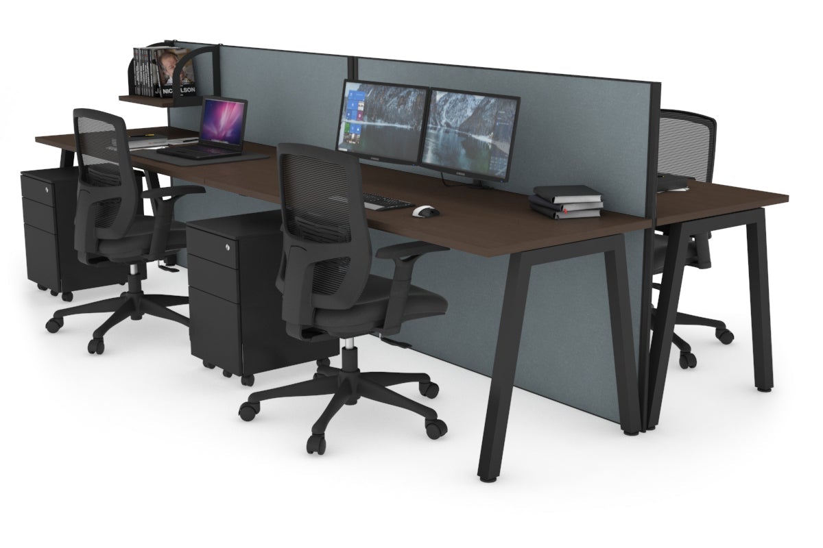 Horizon Quadro 4 Person Bench A Leg Office Workstations [1600L x 700W] Jasonl black leg wenge cool grey (1200H x 3200W)