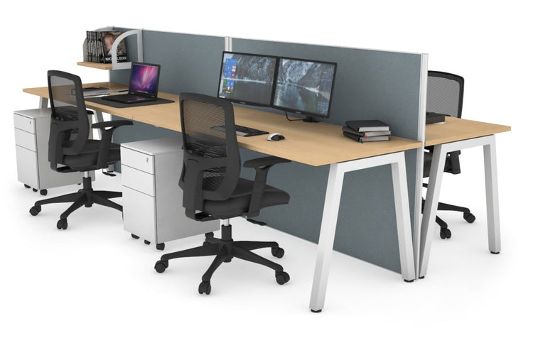 Horizon Quadro 4 Person Bench A Leg Office Workstations [1600L x 700W] Jasonl white leg maple cool grey (1200H x 3200W)