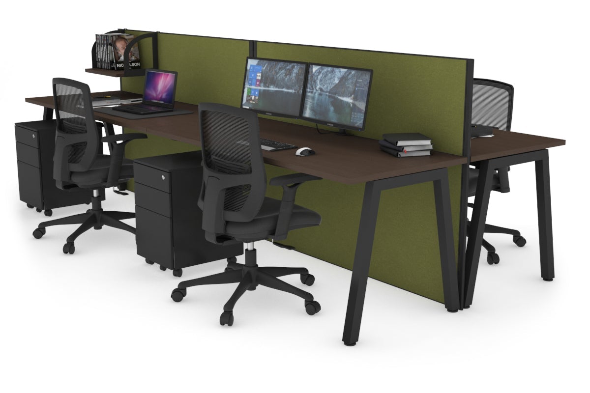 Horizon Quadro 4 Person Bench A Leg Office Workstations [1600L x 700W] Jasonl black leg wenge green moss (1200H x 3200W)