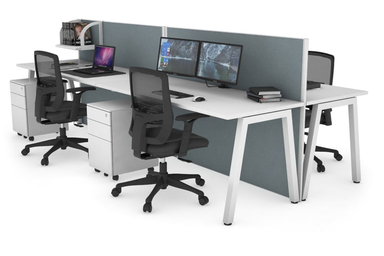 Horizon Quadro 4 Person Bench A Leg Office Workstations [1600L x 700W] Jasonl white leg white cool grey (1200H x 3200W)