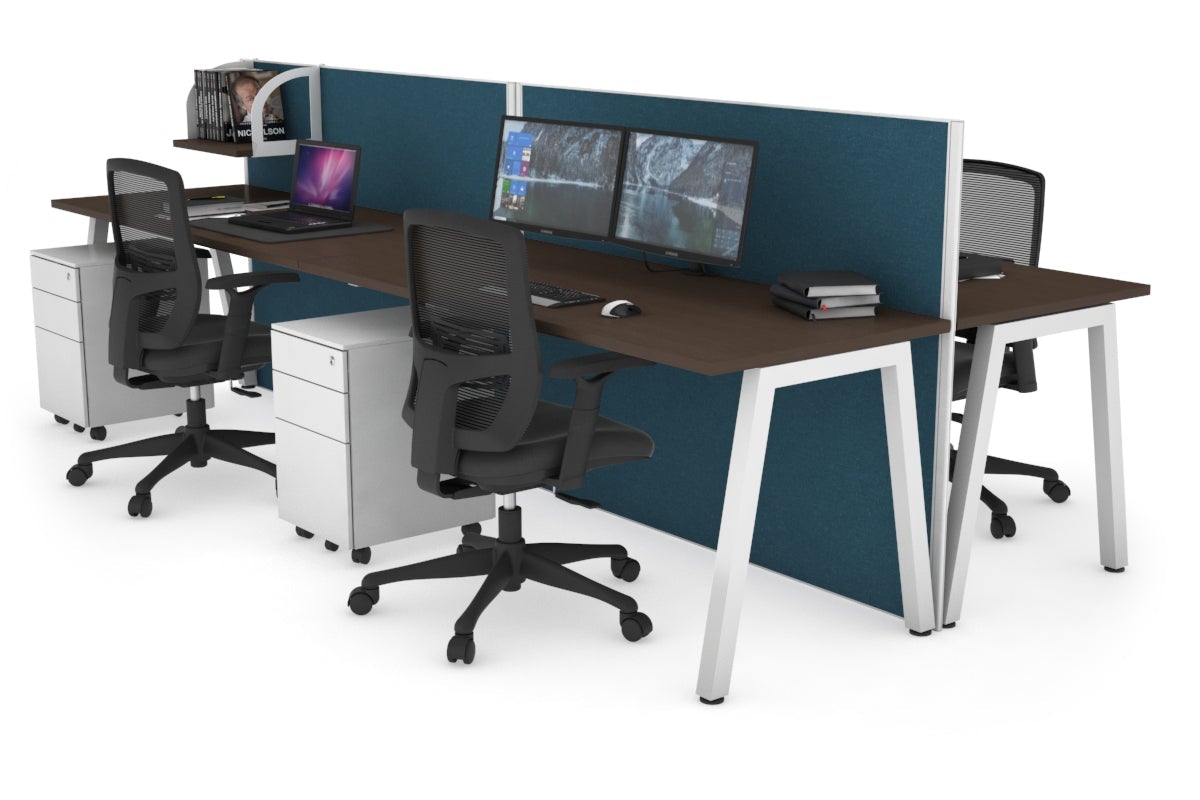 Horizon Quadro 4 Person Bench A Leg Office Workstations [1600L x 700W] Jasonl white leg wenge deep blue (1200H x 3200W)
