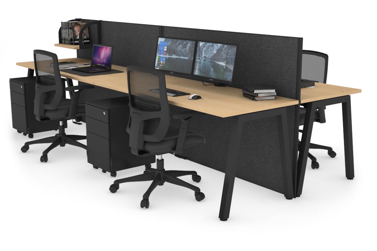 Horizon Quadro 4 Person Bench A Leg Office Workstations [1600L x 700W] Jasonl black leg maple moody charcoal (1200H x 3200W)