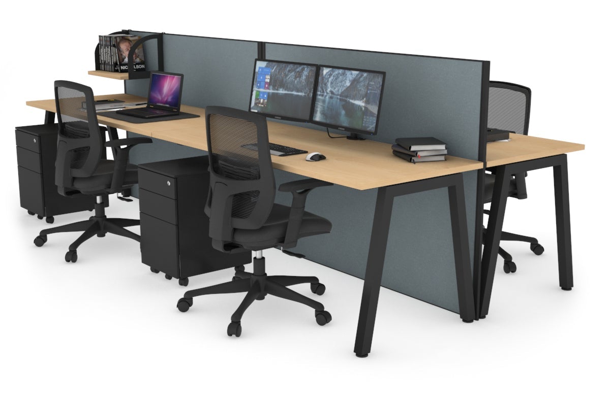 Horizon Quadro 4 Person Bench A Leg Office Workstations [1600L x 700W] Jasonl black leg maple cool grey (1200H x 3200W)