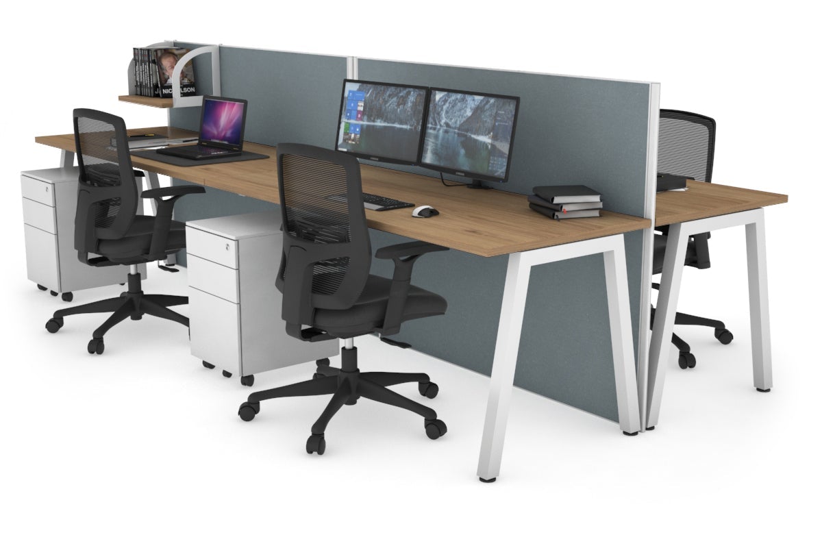 Horizon Quadro 4 Person Bench A Leg Office Workstations [1600L x 700W] Jasonl white leg salvage oak cool grey (1200H x 3200W)