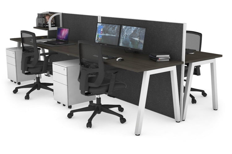 Horizon Quadro 4 Person Bench A Leg Office Workstations [1600L x 700W] Jasonl white leg dark oak moody charcoal (1200H x 3200W)