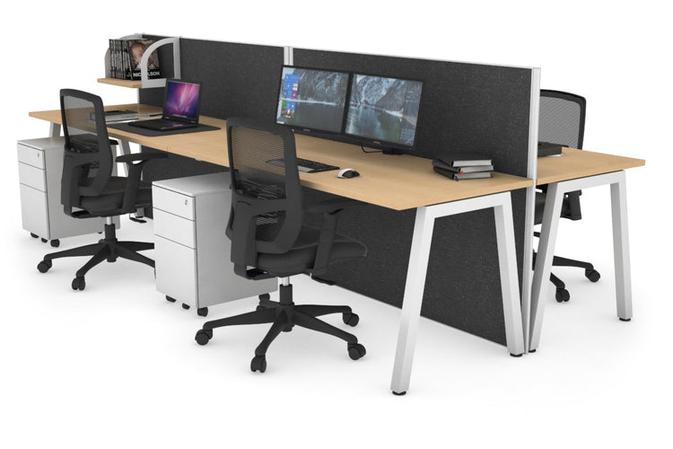 Horizon Quadro 4 Person Bench A Leg Office Workstations [1600L x 700W] Jasonl white leg maple moody charcoal (1200H x 3200W)
