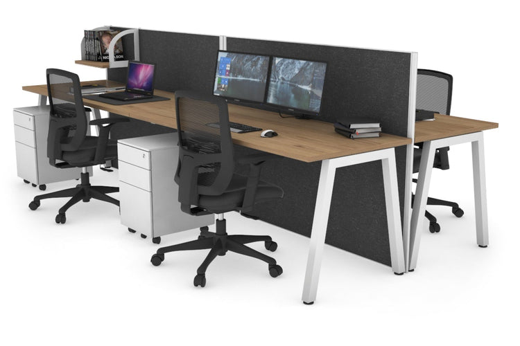 Horizon Quadro 4 Person Bench A Leg Office Workstations [1600L x 700W] Jasonl white leg salvage oak moody charcoal (1200H x 3200W)