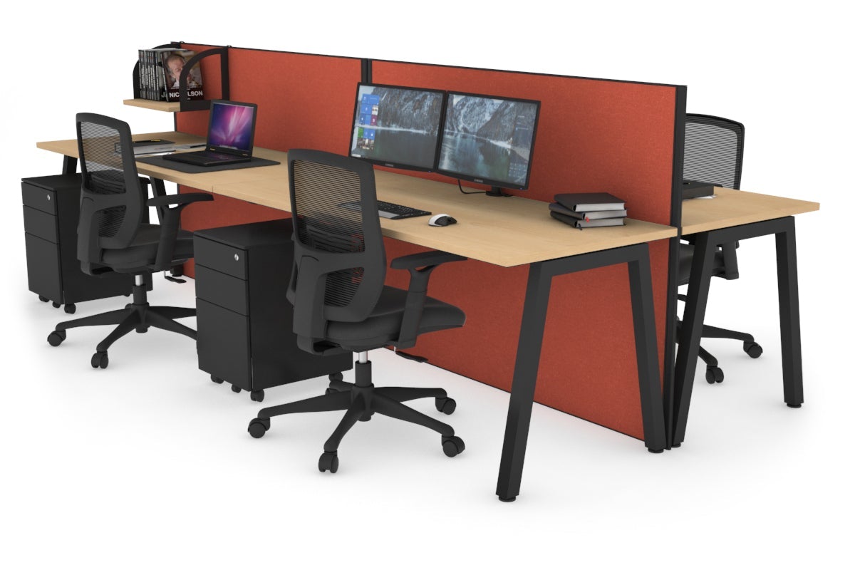 Horizon Quadro 4 Person Bench A Leg Office Workstations [1600L x 700W] Jasonl black leg maple orange squash (1200H x 3200W)