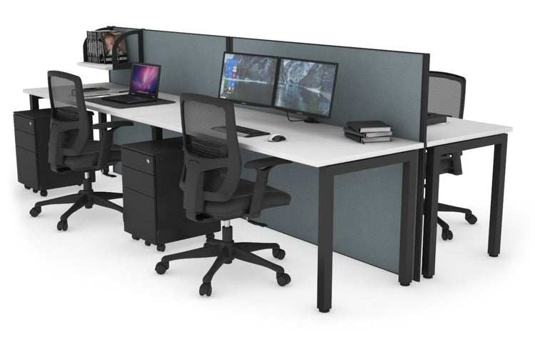 Horizon Quadro 4 Person Bench Square Leg Office Workstations [1400L x 700W] Jasonl black leg white cool grey (1200H x 2800W)