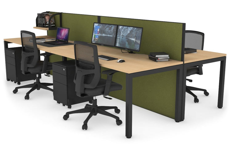 Horizon Quadro 4 Person Bench Square Leg Office Workstations [1400L x 800W with Cable Scallop] Jasonl black leg maple green moss (1200H x 2800W)