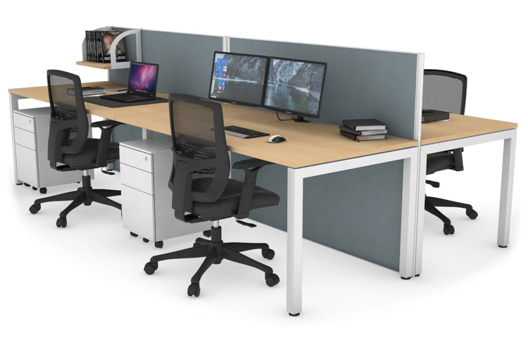 Horizon Quadro 4 Person Bench Square Leg Office Workstations [1400L x 800W with Cable Scallop] Jasonl white leg maple cool grey (1200H x 2800W)