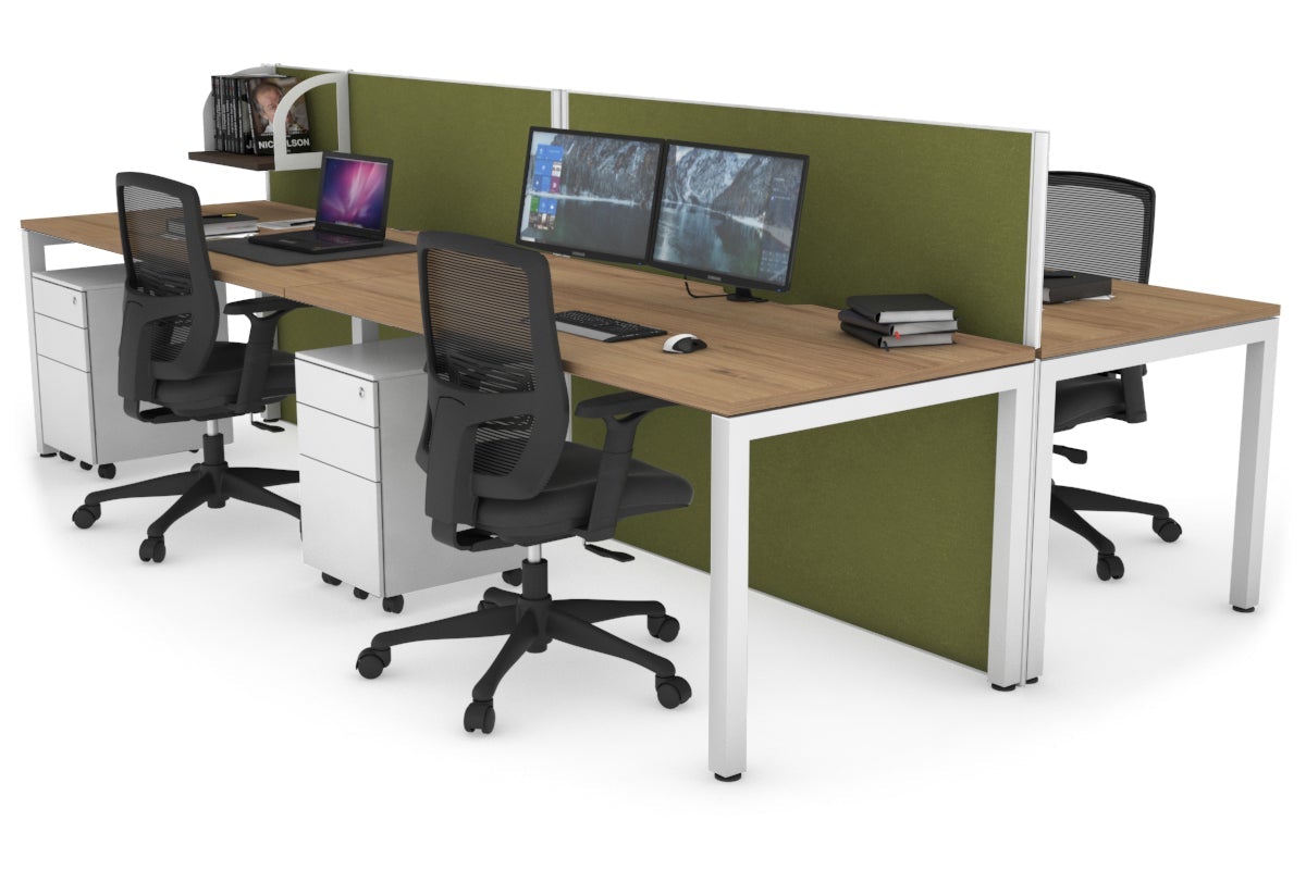 Horizon Quadro 4 Person Bench Square Leg Office Workstations [1400L x 800W with Cable Scallop] Jasonl white leg salvage oak green moss (1200H x 2800W)