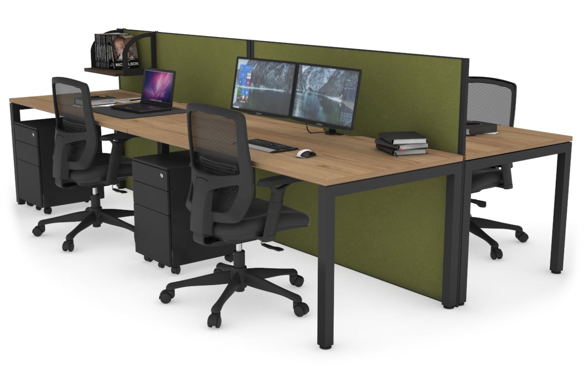 Horizon Quadro 4 Person Bench Square Leg Office Workstations [1400L x 800W with Cable Scallop] Jasonl black leg salvage oak green moss (1200H x 2800W)