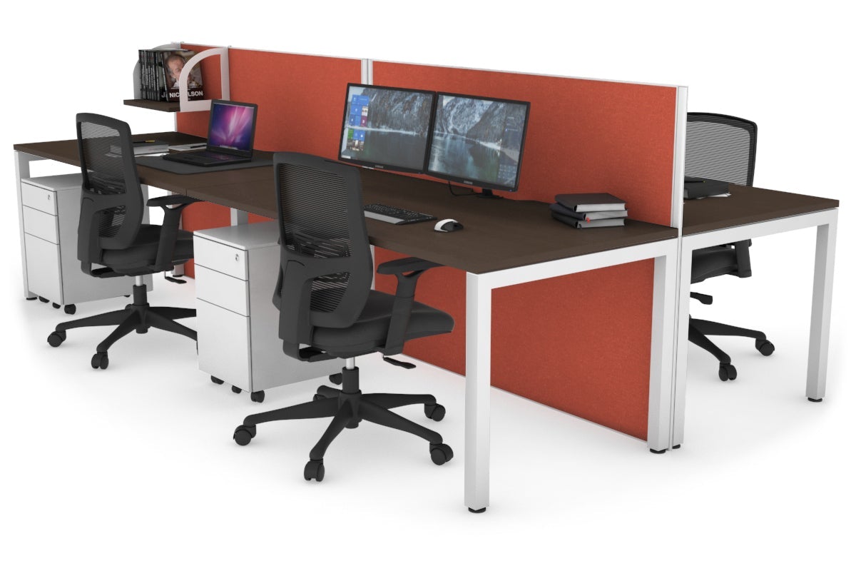 Horizon Quadro 4 Person Bench Square Leg Office Workstations [1400L x 800W with Cable Scallop] Jasonl white leg wenge orange squash (1200H x 2800W)