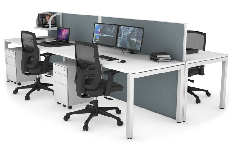 Horizon Quadro 4 Person Bench Square Leg Office Workstations [1400L x 800W with Cable Scallop] Jasonl white leg white cool grey (1200H x 2800W)