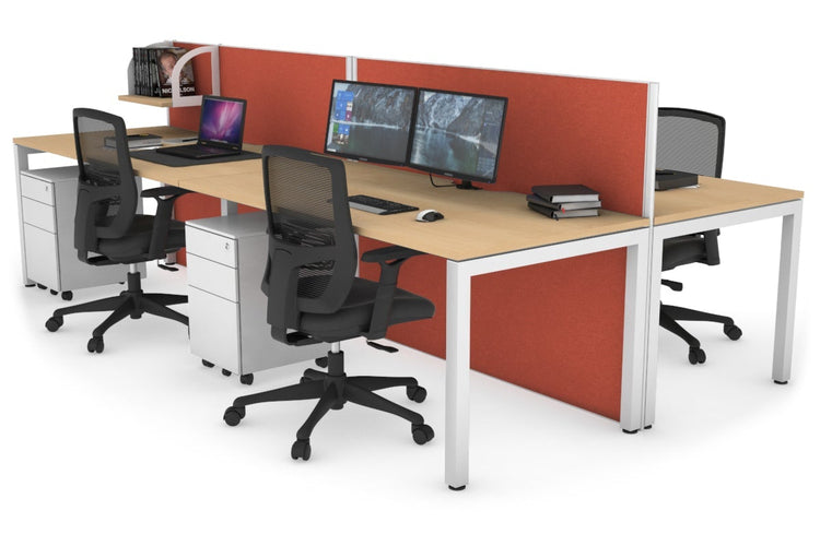 Horizon Quadro 4 Person Bench Square Leg Office Workstations [1400L x 800W with Cable Scallop] Jasonl white leg maple orange squash (1200H x 2800W)
