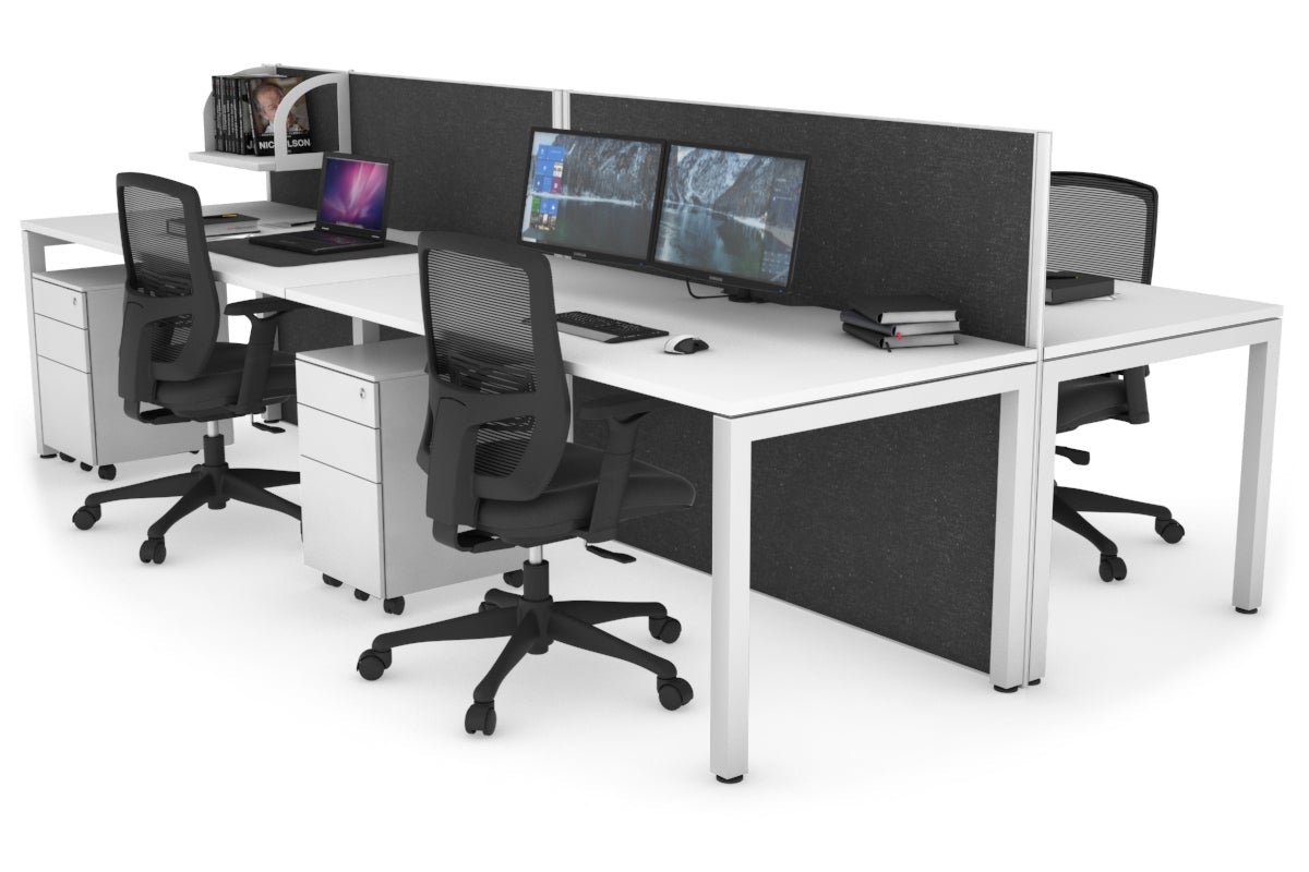 Horizon Quadro 4 Person Bench Square Leg Office Workstations [1800L x 800W with Cable Scallop] Jasonl white leg white moody charcoal (1200H x 3600W)