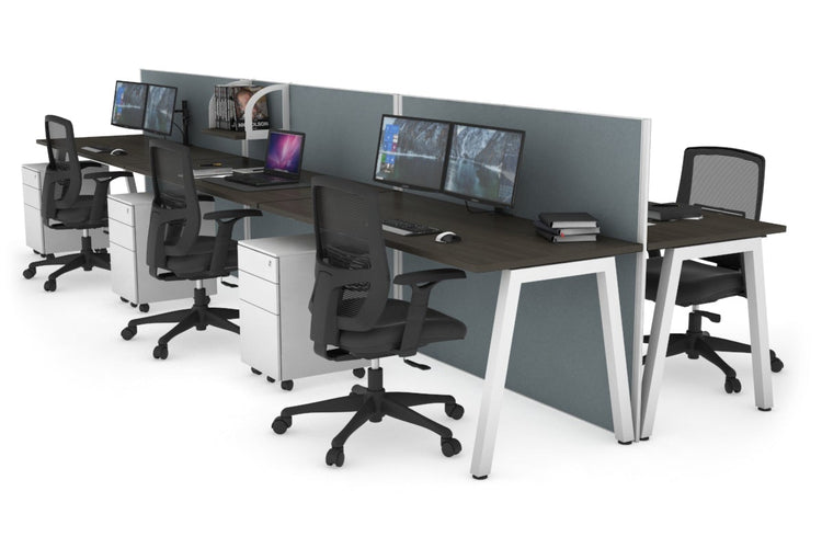 Horizon Quadro 6 Person Bench A Leg Office Workstations [1200L x 700W] Jasonl white leg dark oak cool grey (1200H x 3600W)