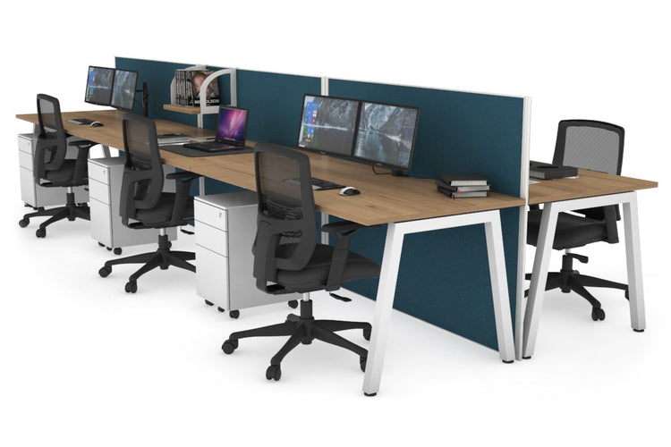 Horizon Quadro 6 Person Bench A Leg Office Workstations [1200L x 800W with Cable Scallop] Jasonl white leg salvage oak deep blue (1200H x 3600W)