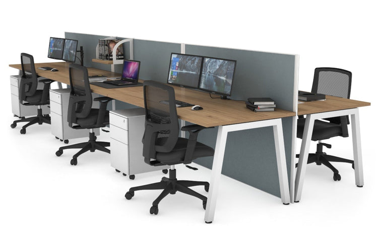 Horizon Quadro 6 Person Bench A Leg Office Workstations [1200L x 800W with Cable Scallop] Jasonl white leg salvage oak cool grey (1200H x 3600W)