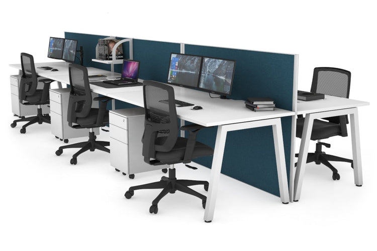 Horizon Quadro 6 Person Bench A Leg Office Workstations [1200L x 800W with Cable Scallop] Jasonl white leg white deep blue (1200H x 3600W)