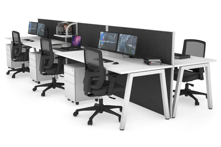 Horizon Quadro 6 Person Bench A Leg Office Workstations [1200L x 800W with Cable Scallop] Jasonl white leg white moody charcoal (1200H x 3600W)