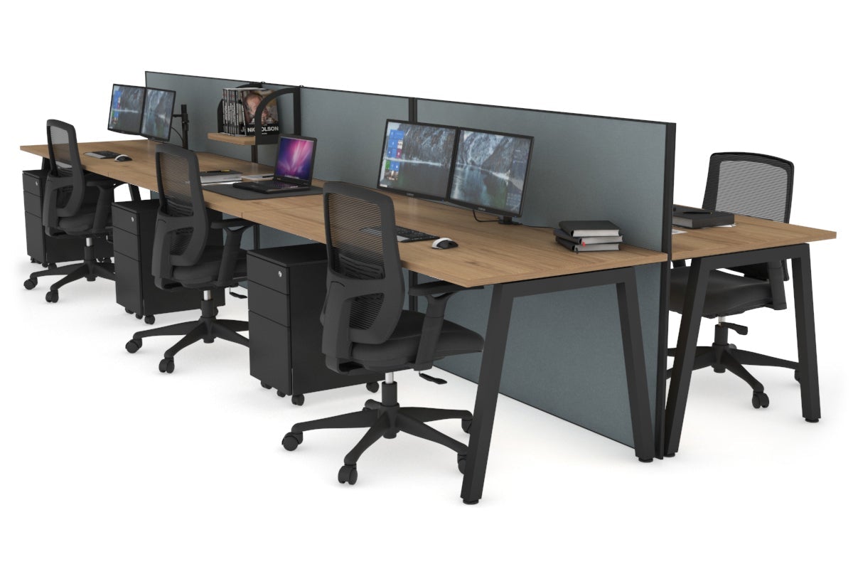 Horizon Quadro 6 Person Bench A Leg Office Workstations [1200L x 800W with Cable Scallop] Jasonl black leg salvage oak cool grey (1200H x 3600W)