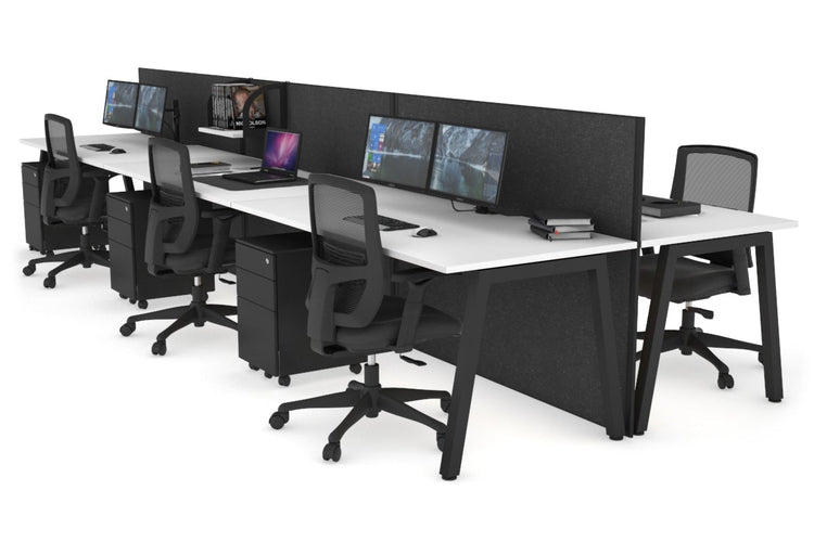Horizon Quadro 6 Person Bench A Leg Office Workstations [1200L x 800W with Cable Scallop] Jasonl black leg white moody charcoal (1200H x 3600W)