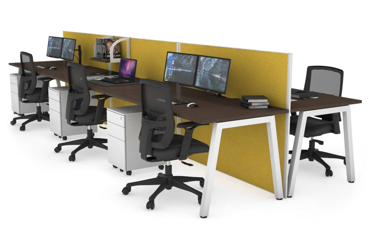 Horizon Quadro 6 Person Bench A Leg Office Workstations [1200L x 800W with Cable Scallop] Jasonl white leg wenge mustard yellow (1200H x 3600W)