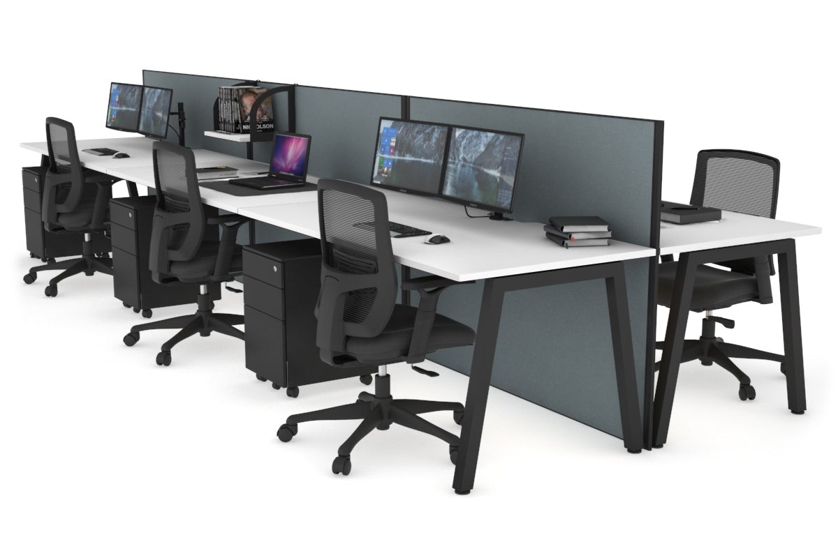 Horizon Quadro 6 Person Bench A Leg Office Workstations [1200L x 800W with Cable Scallop] Jasonl black leg white cool grey (1200H x 3600W)