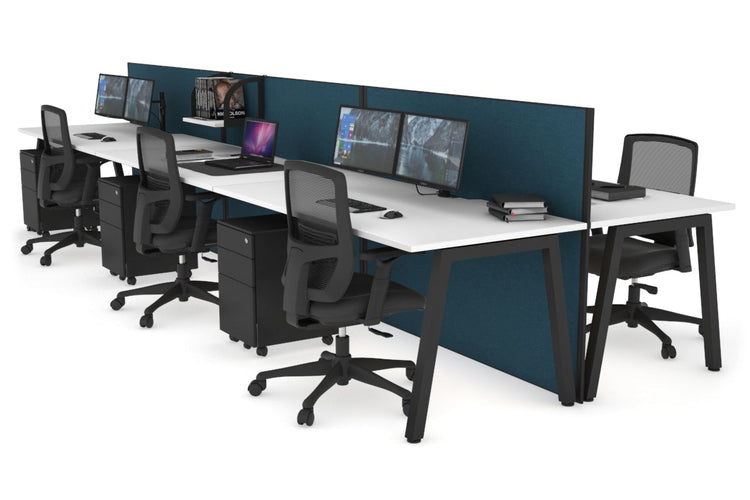 Horizon Quadro 6 Person Bench A Leg Office Workstations [1200L x 800W with Cable Scallop] Jasonl black leg white deep blue (1200H x 3600W)