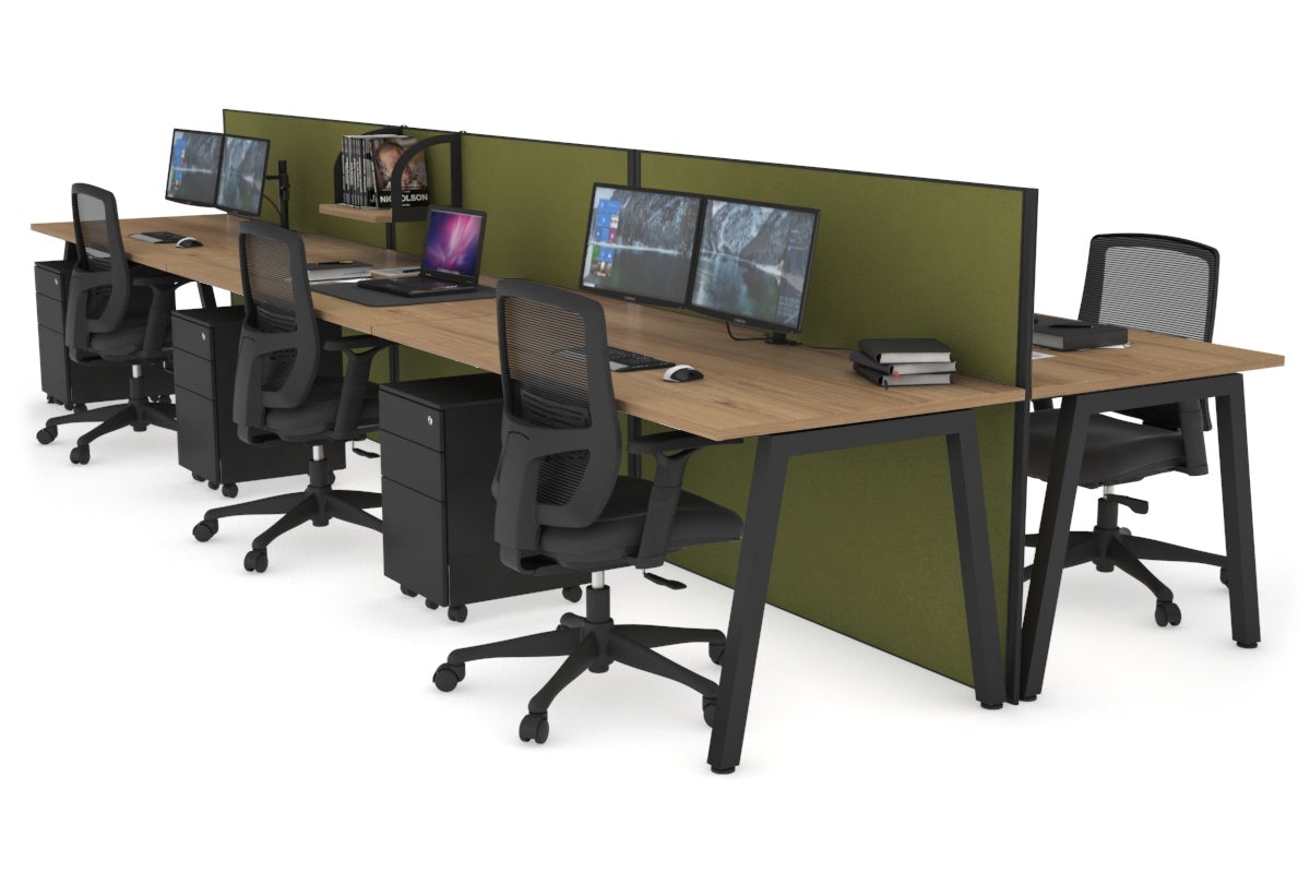 Horizon Quadro 6 Person Bench A Leg Office Workstations [1200L x 800W with Cable Scallop] Jasonl black leg salvage oak green moss (1200H x 3600W)