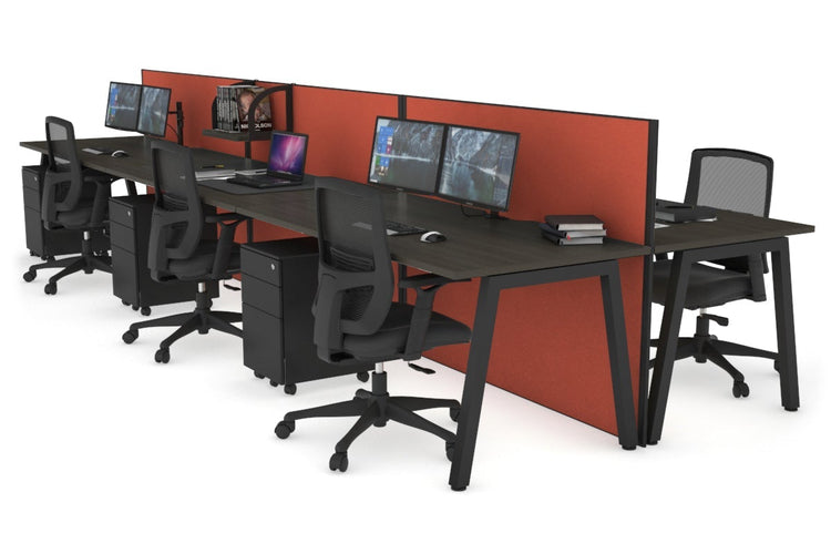 Horizon Quadro 6 Person Bench A Leg Office Workstations [1200L x 800W with Cable Scallop] Jasonl black leg dark oak orange squash (1200H x 3600W)