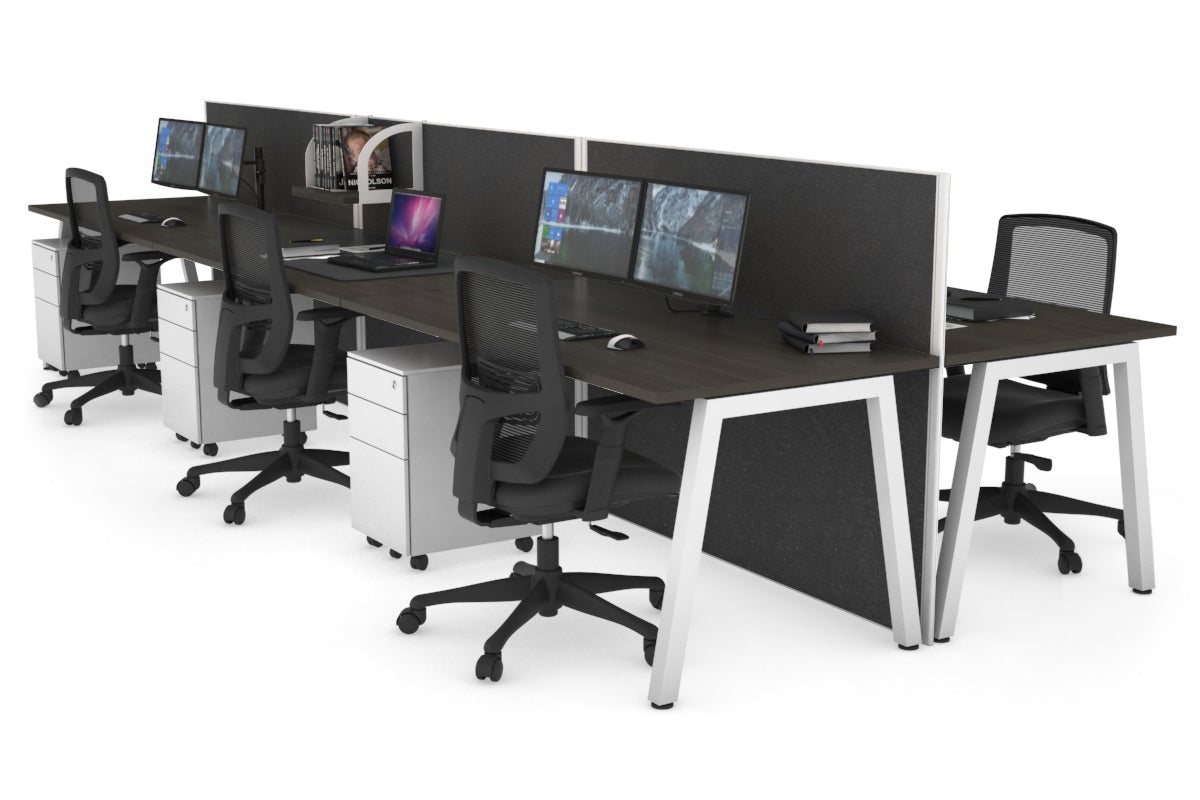 Horizon Quadro 6 Person Bench A Leg Office Workstations [1200L x 800W with Cable Scallop] Jasonl white leg dark oak moody charcoal (1200H x 3600W)