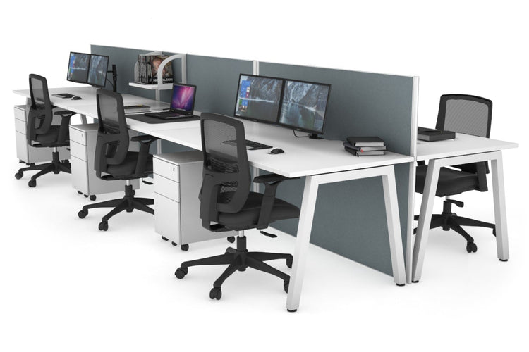 Horizon Quadro 6 Person Bench A Leg Office Workstations [1200L x 800W with Cable Scallop] Jasonl white leg white cool grey (1200H x 3600W)
