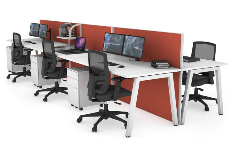 Horizon Quadro 6 Person Bench A Leg Office Workstations [1200L x 800W with Cable Scallop] Jasonl white leg white orange squash (1200H x 3600W)