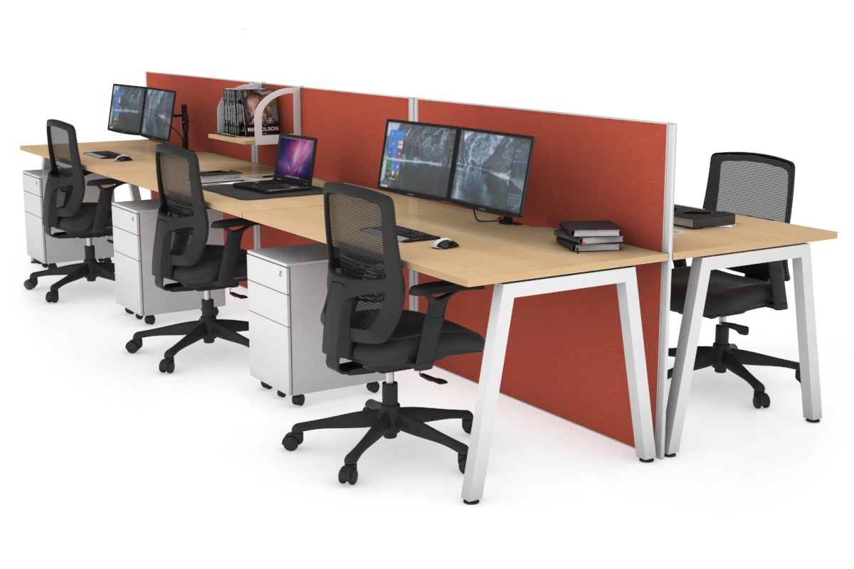 Horizon Quadro 6 Person Bench A Leg Office Workstations [1200L x 800W with Cable Scallop] Jasonl white leg maple orange squash (1200H x 3600W)