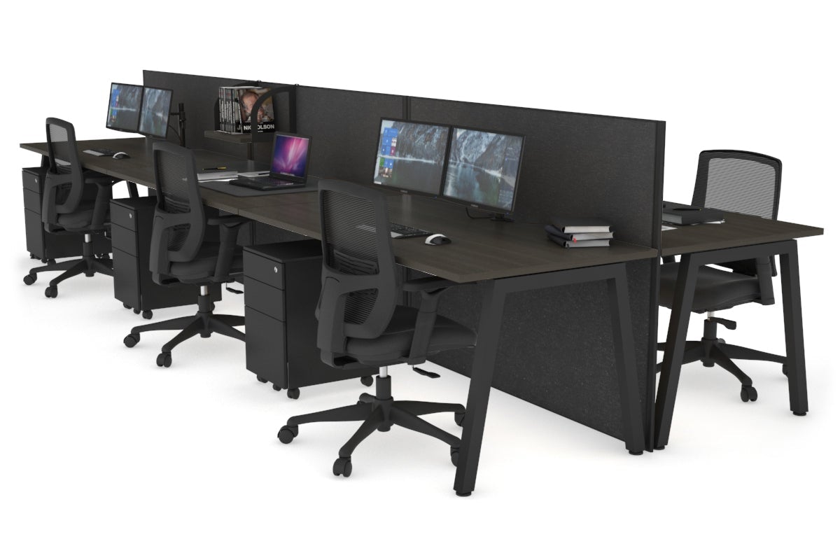 Horizon Quadro 6 Person Bench A Leg Office Workstations [1200L x 800W with Cable Scallop] Jasonl black leg dark oak moody charcoal (1200H x 3600W)