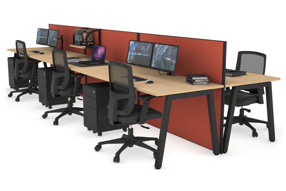 Horizon Quadro 6 Person Bench A Leg Office Workstations [1200L x 800W with Cable Scallop] Jasonl black leg maple orange squash (1200H x 3600W)