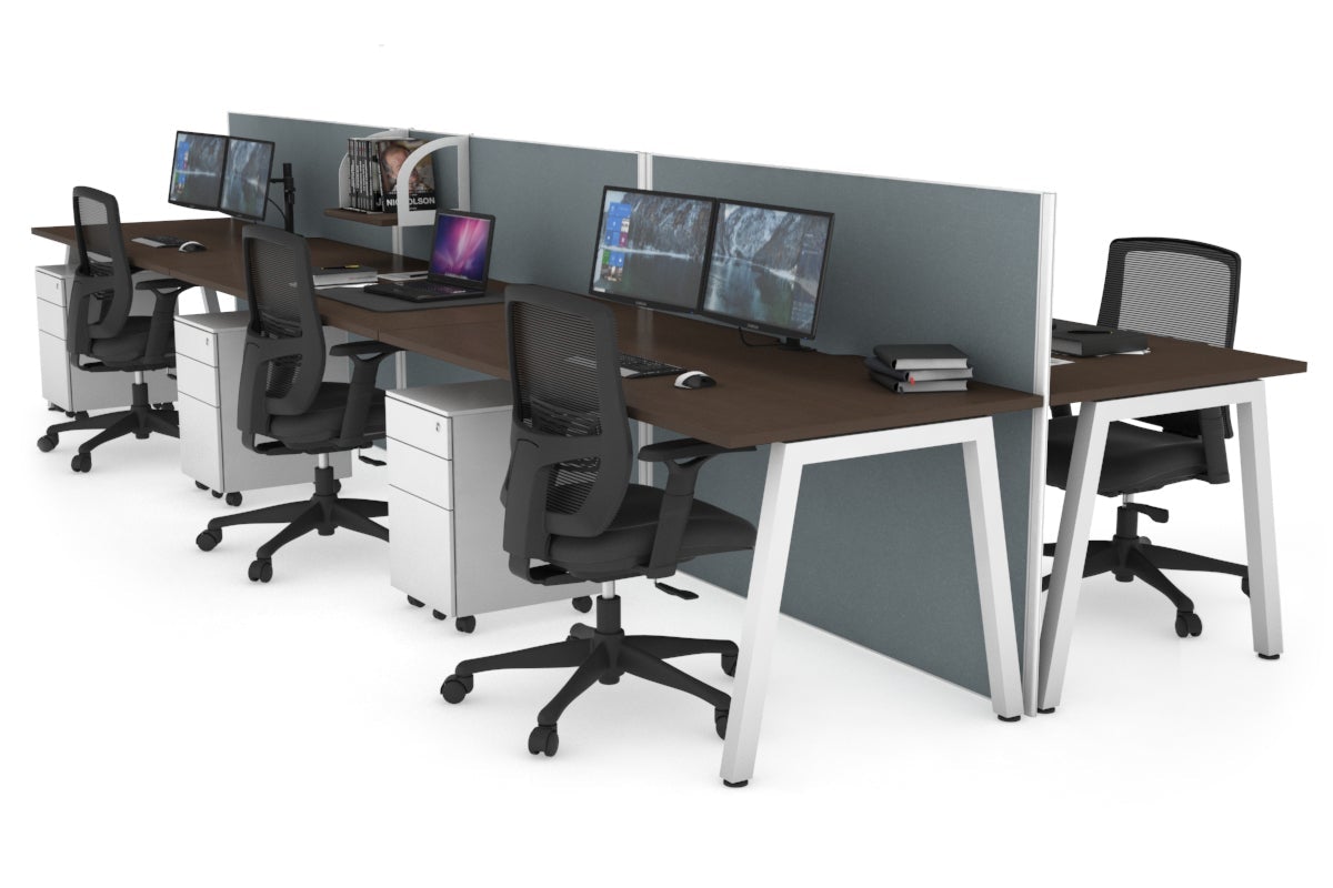Horizon Quadro 6 Person Bench A Leg Office Workstations [1200L x 800W with Cable Scallop] Jasonl white leg wenge cool grey (1200H x 3600W)