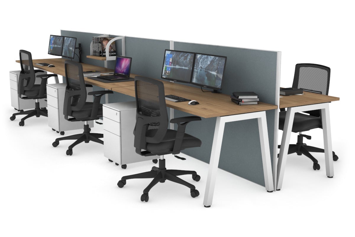 Horizon Quadro 6 Person Bench A Leg Office Workstations [1400L x 700W] Jasonl white leg salvage oak cool grey (1200H x 4200W)